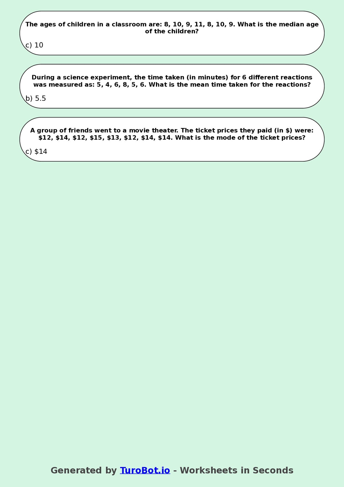 Year 8 Maths Multiple Choice Worksheet – Mean Median and Mode in Context
