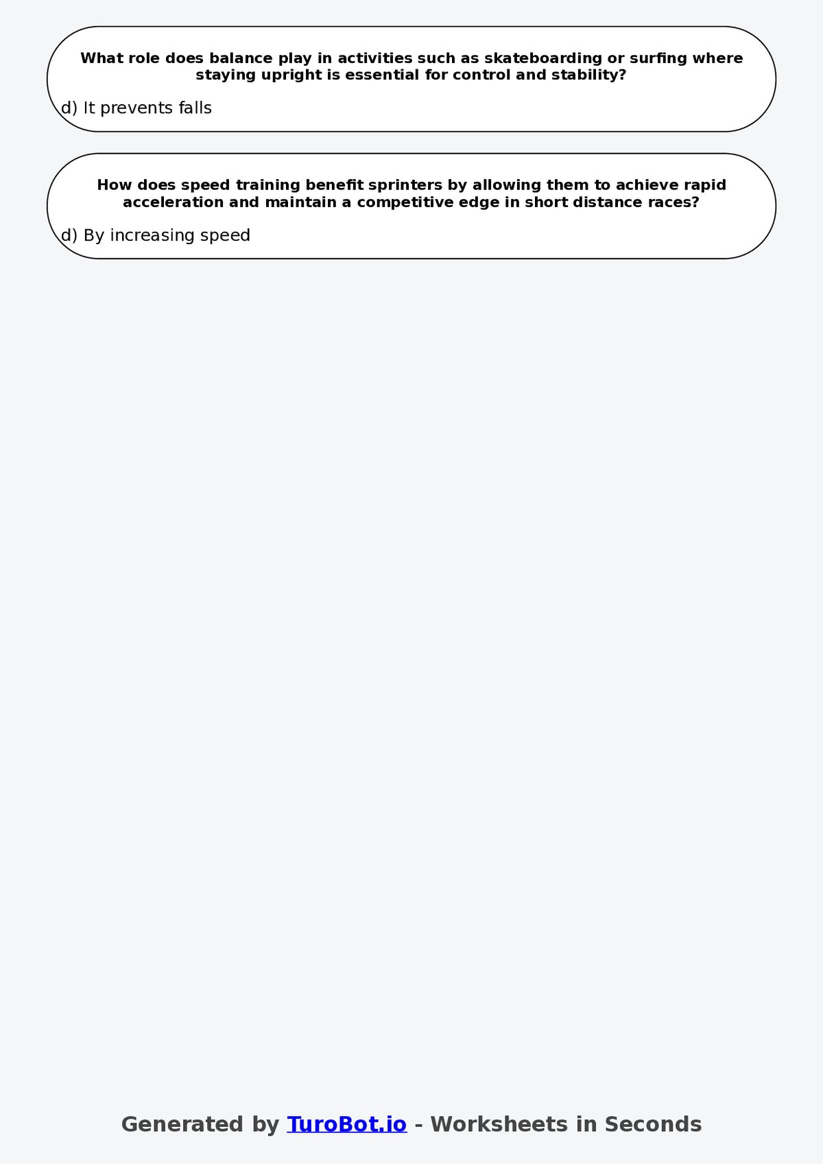 Year 8 PDHPE Multiple Choice Worksheet – Components of Fitness