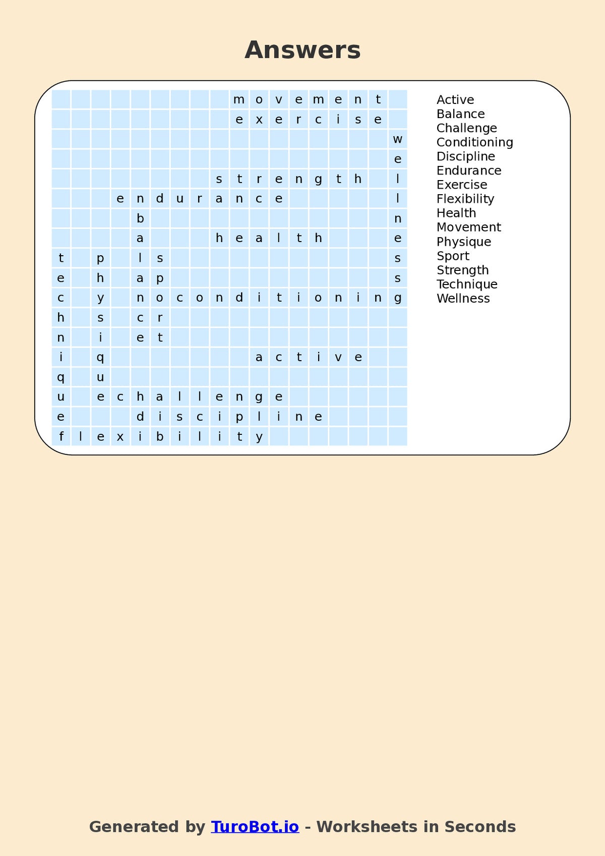 PDHPE - Year 7 - Find a Word - Fitness Activities – Free Find a Word Worksheet