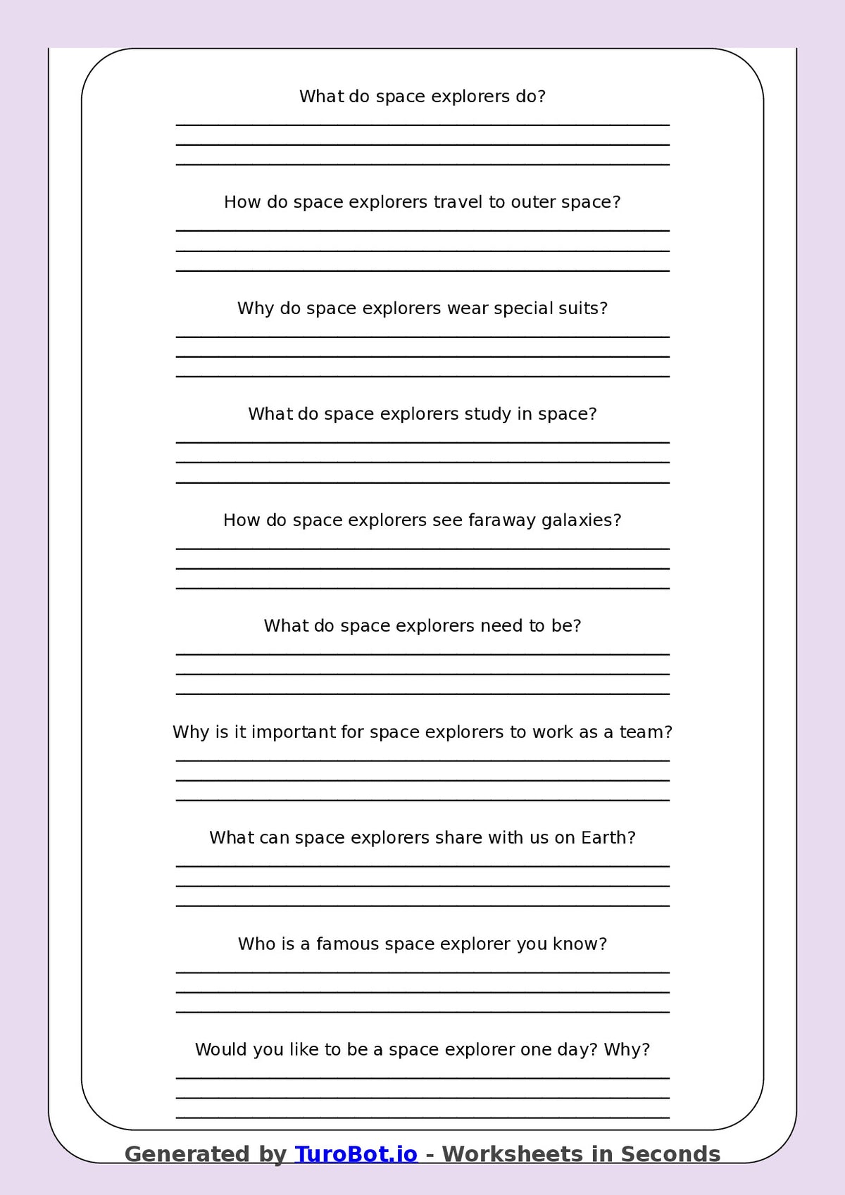 Reading Comprehension - Year 3 - Space Explorers