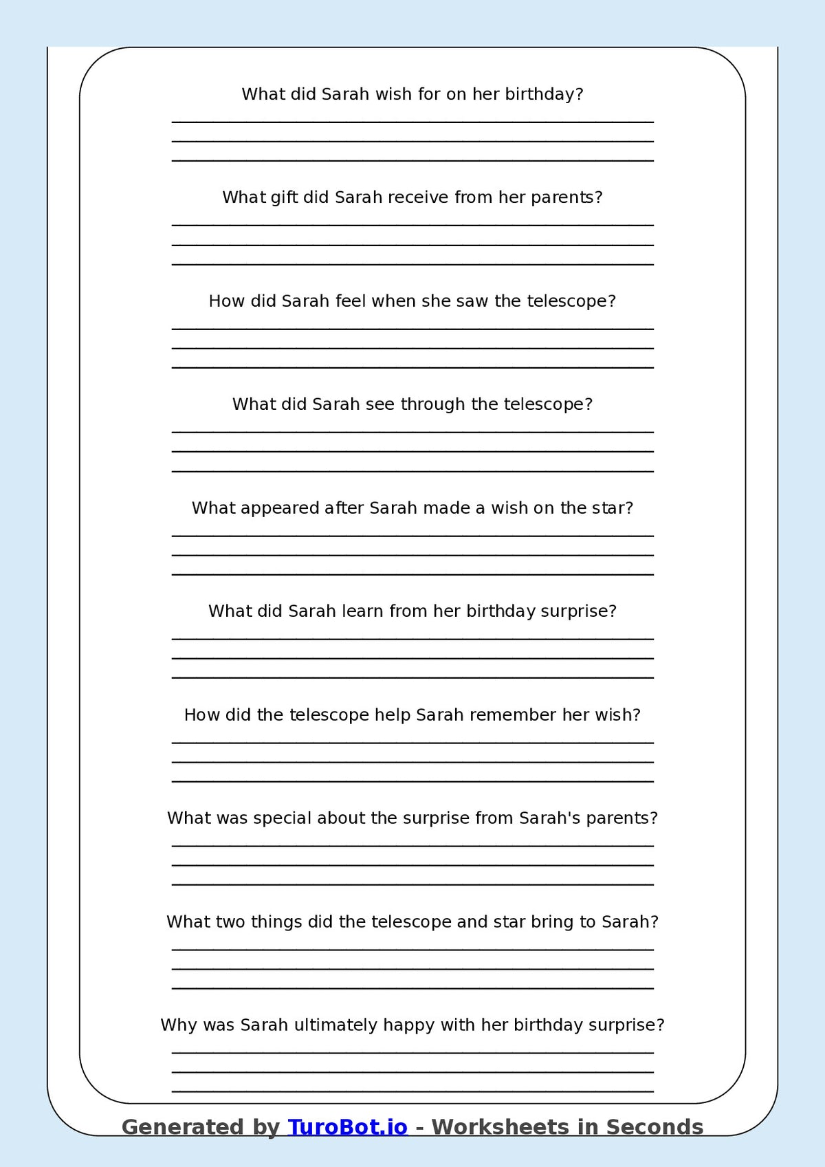 Reading Comprehension - Year 3 - The Birthday Wish That Went Wrong