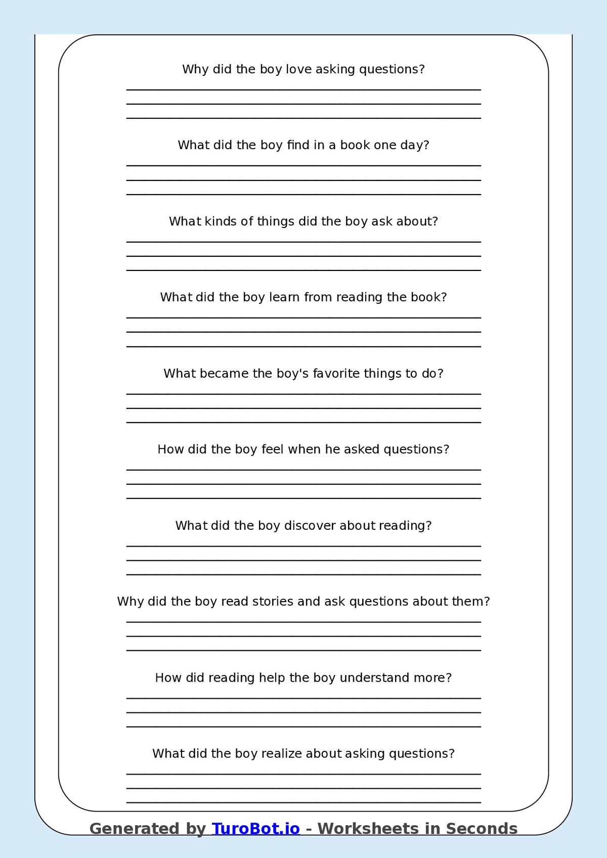 Reading Comprehension - Year 3 - The Boy Who Only Asked Questions