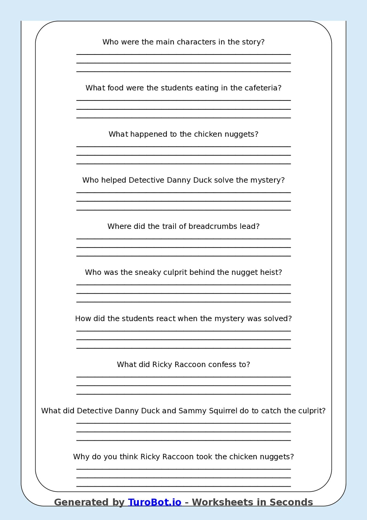 Reading Comprehension - Year 3 - The Cafeteria Chicken Nugget Heist