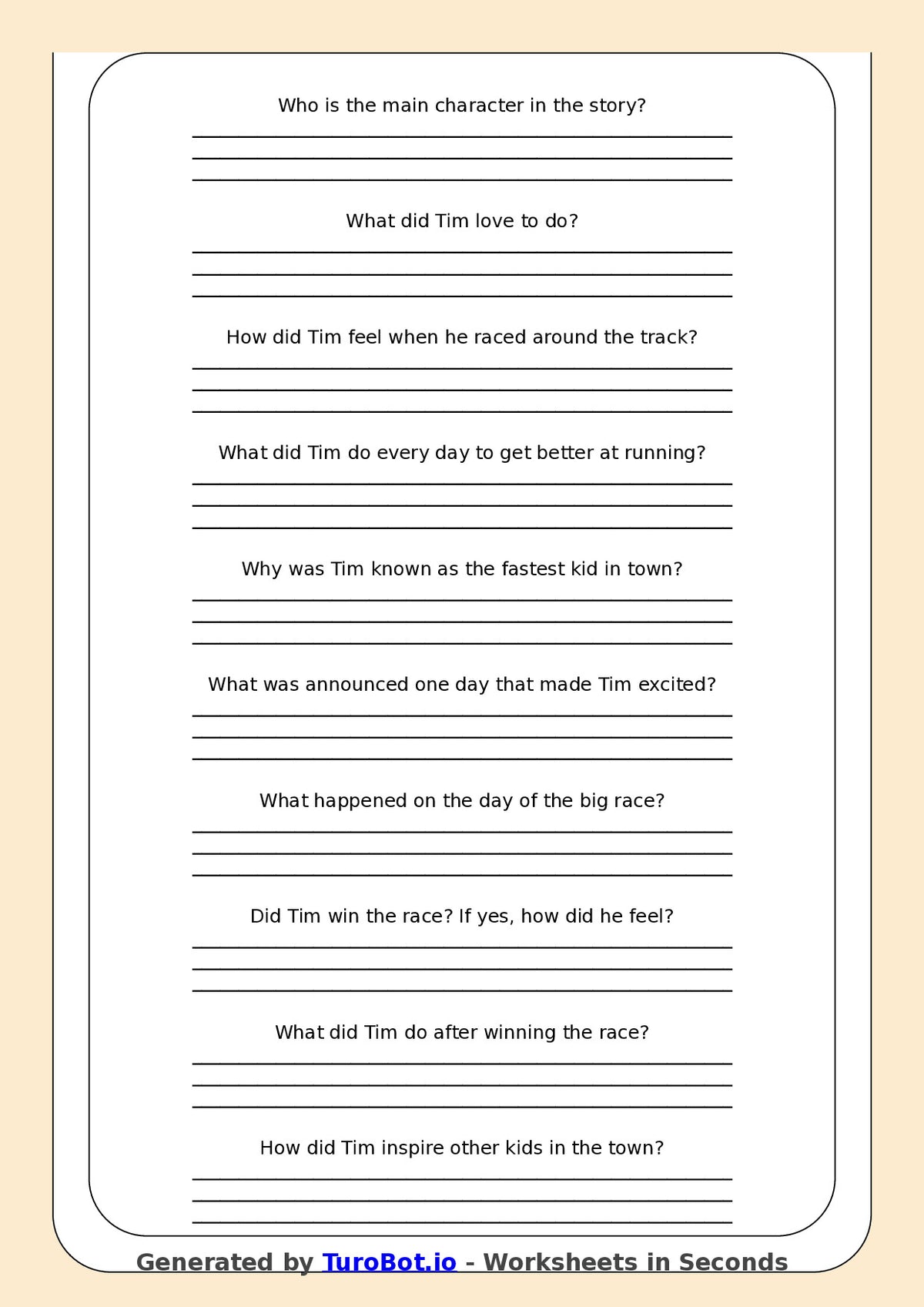 Reading Comprehension - Year 3 - The Fastest Kid on the Track