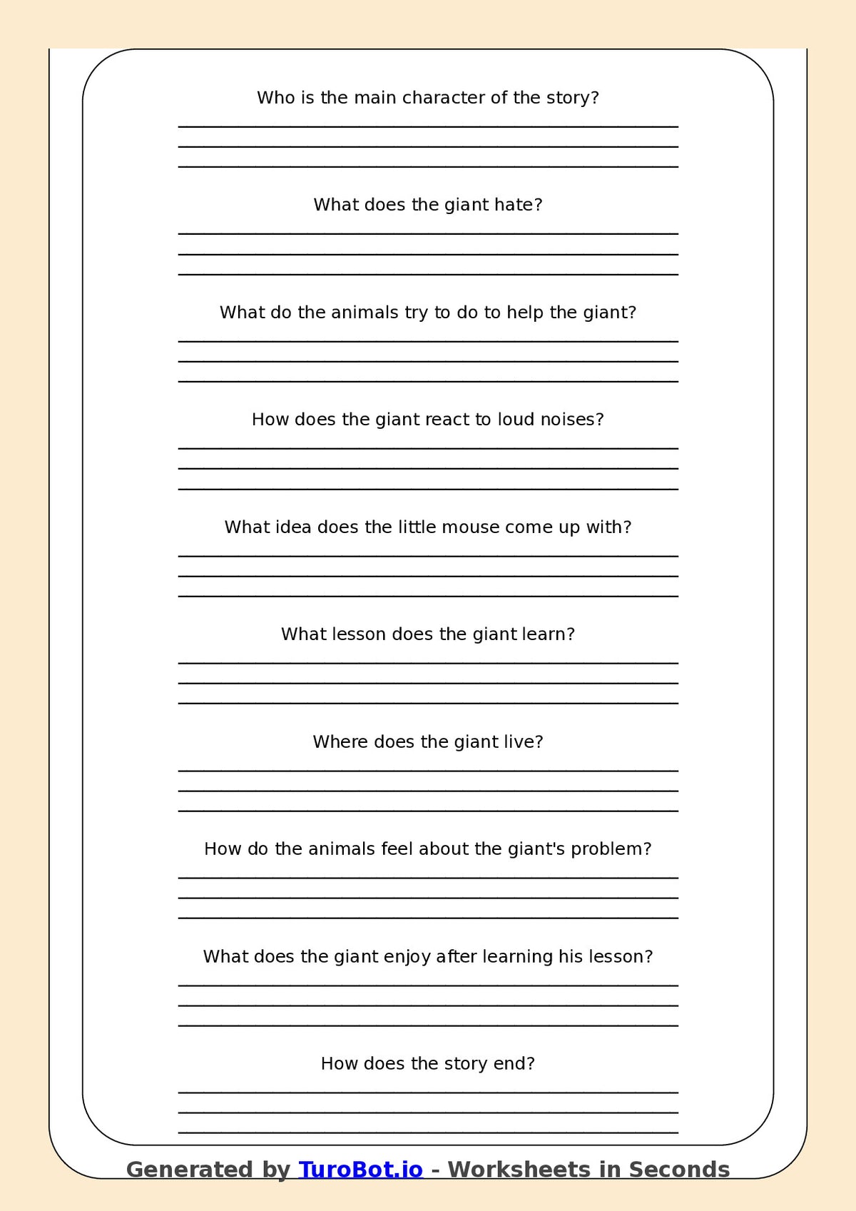 Reading Comprehension - Year 3 - The Giant Who Hated Loud Noises
