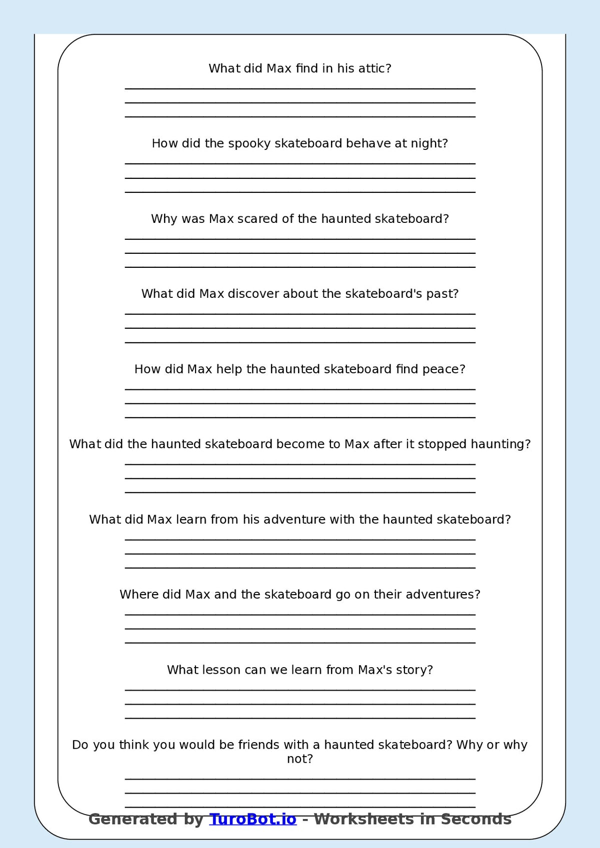 Reading Comprehension - Year 3 - The Haunted Skateboard