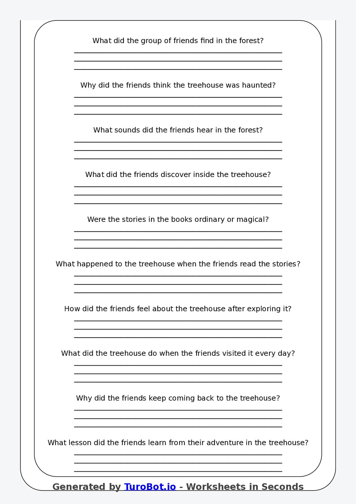 Reading Comprehension - Year 3 - The Haunted Treehouse