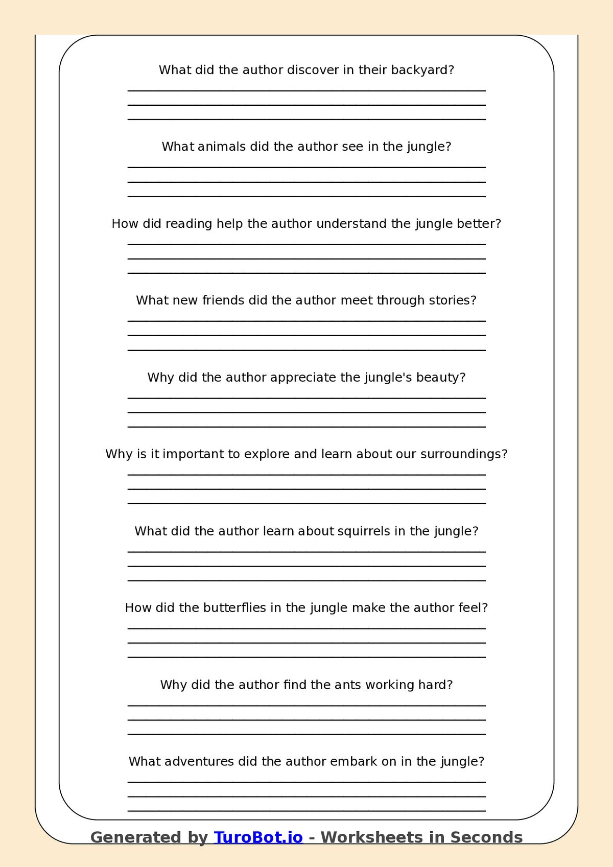 Reading Comprehension - Year 3 - The Jungle In My Backyard