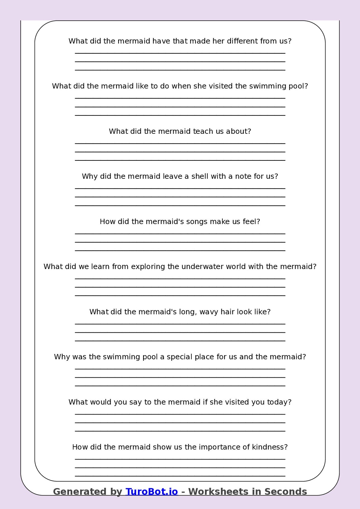 Reading Comprehension - Year 3 - The Mermaid in Our Swimming Pool