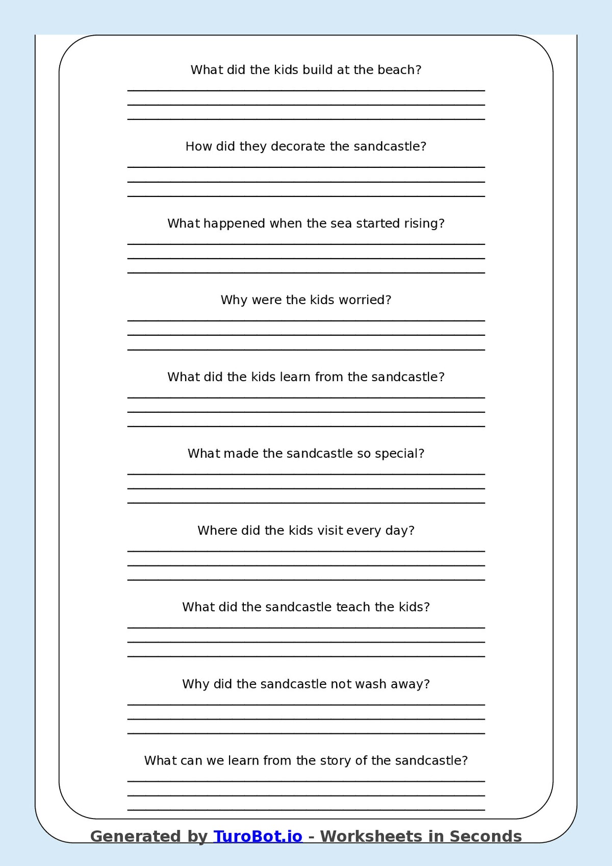 Reading Comprehension - Year 3 - The Sandcastle That Wouldnt Wash Away