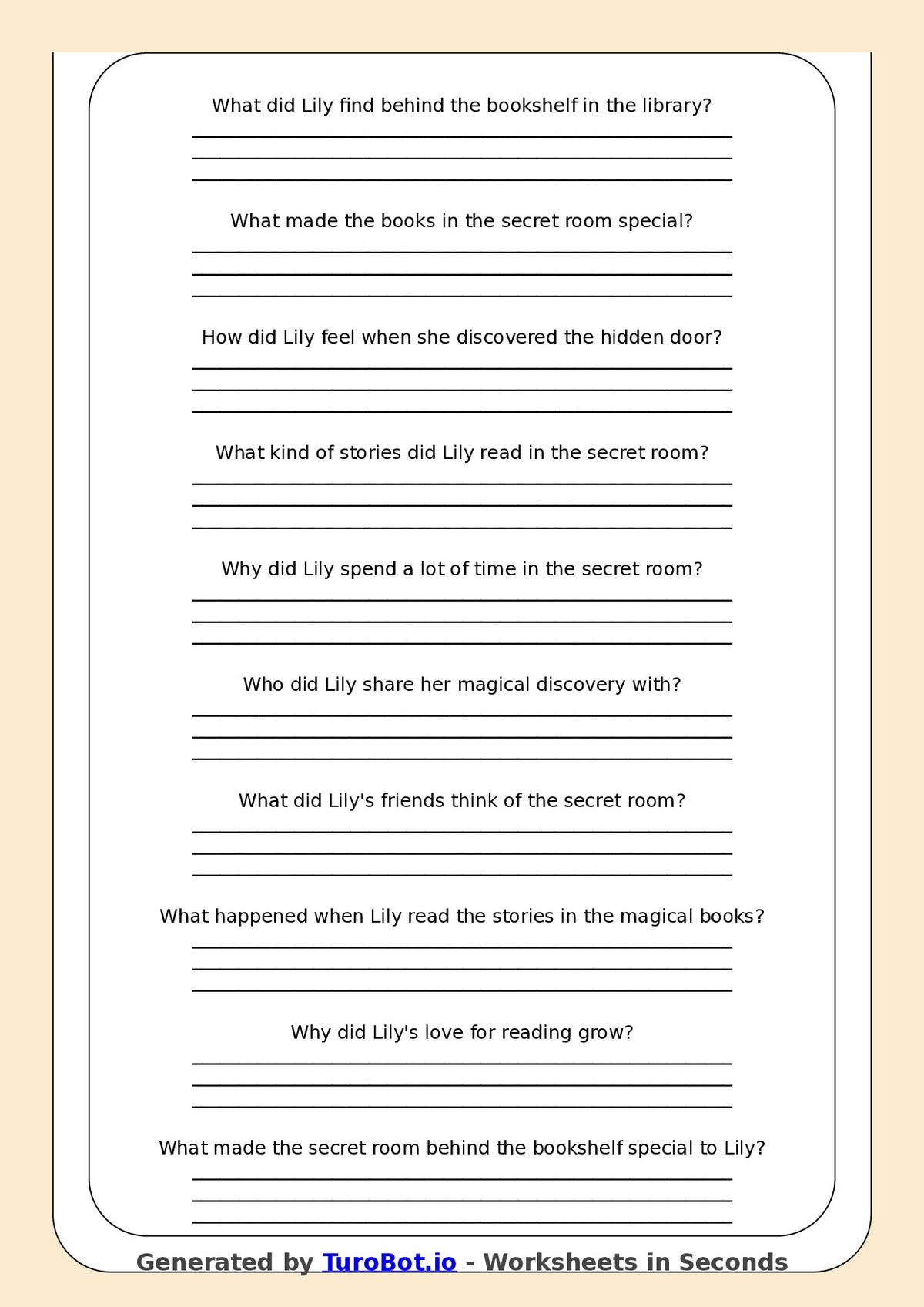 Reading Comprehension - Year 3 - The Secret Room Behind the Bookshelf