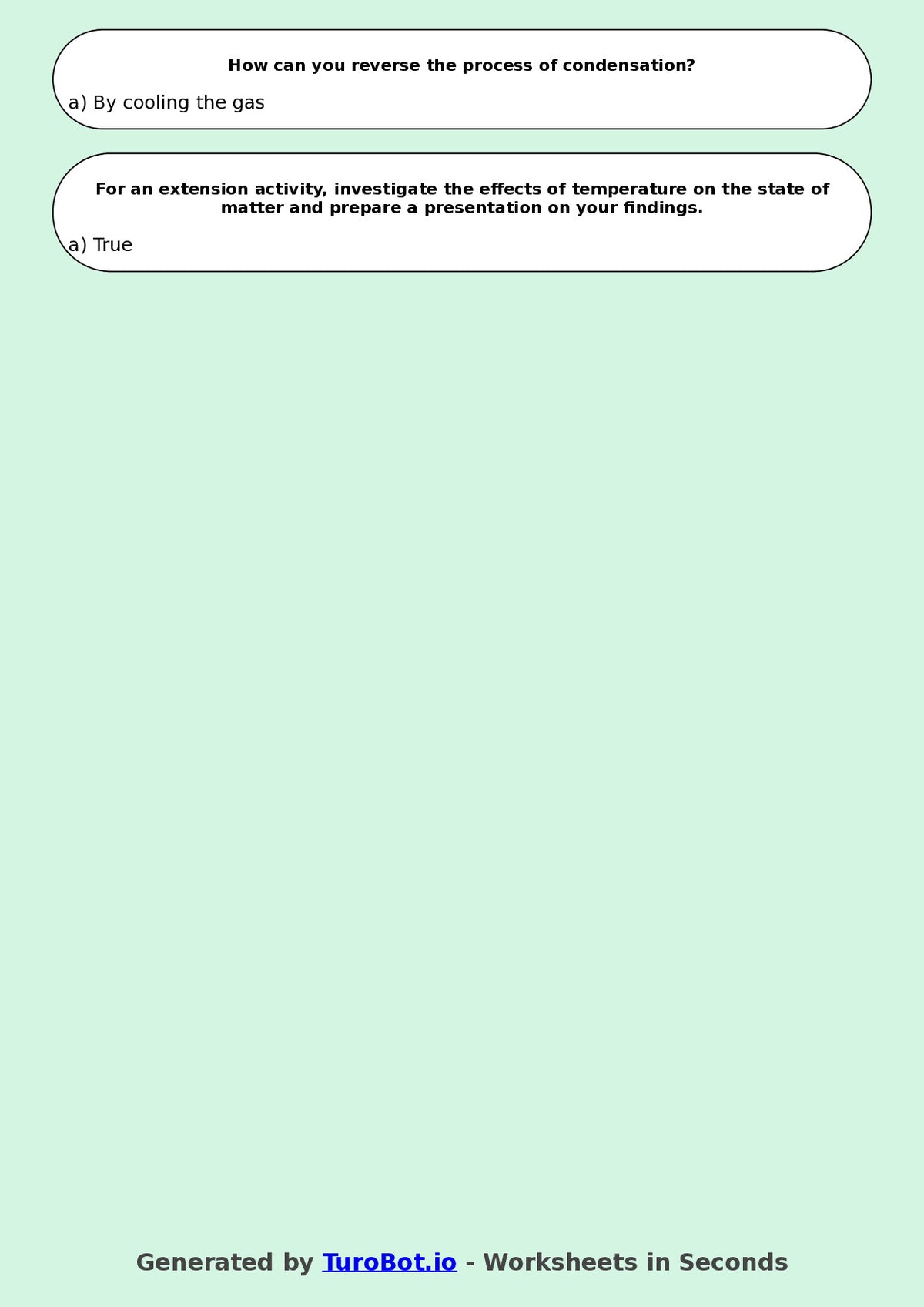 Year 5 Science Multiple Choice Worksheet – States of Matter