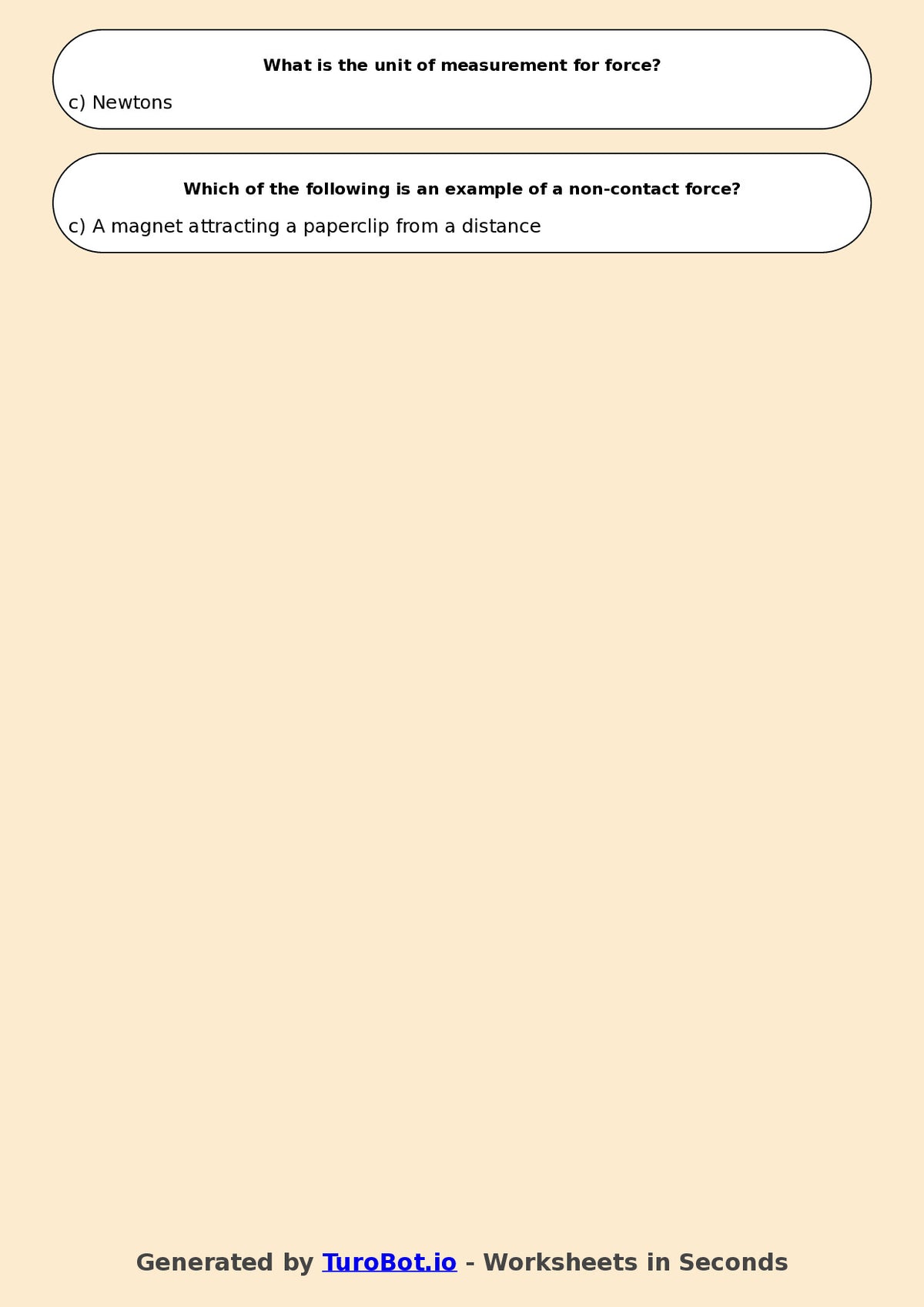 Year 6 Science Multiple Choice Worksheet – Forces and Motion Basics