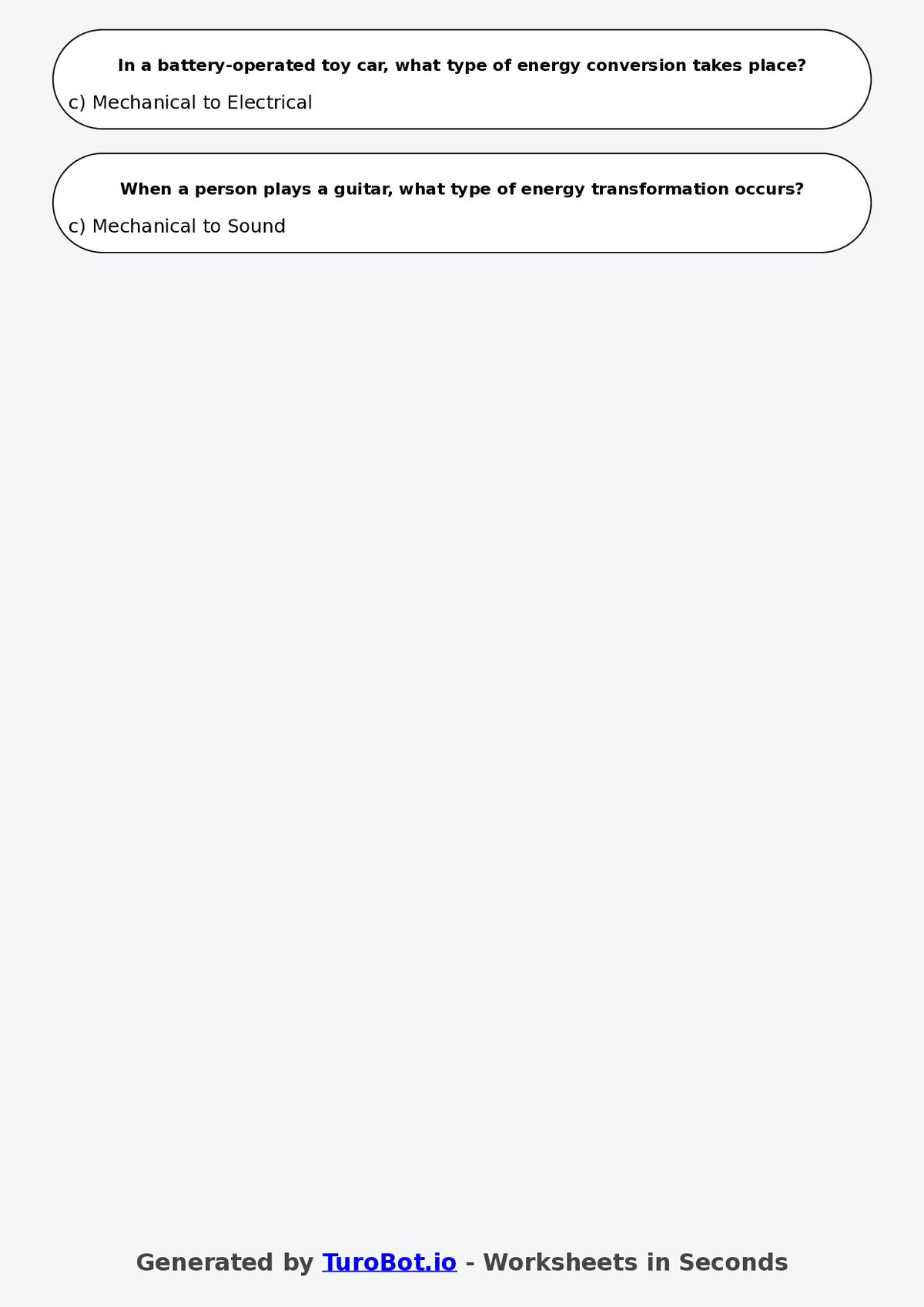 Year 7 Science Multiple Choice Worksheet – Energy Types and Transfers