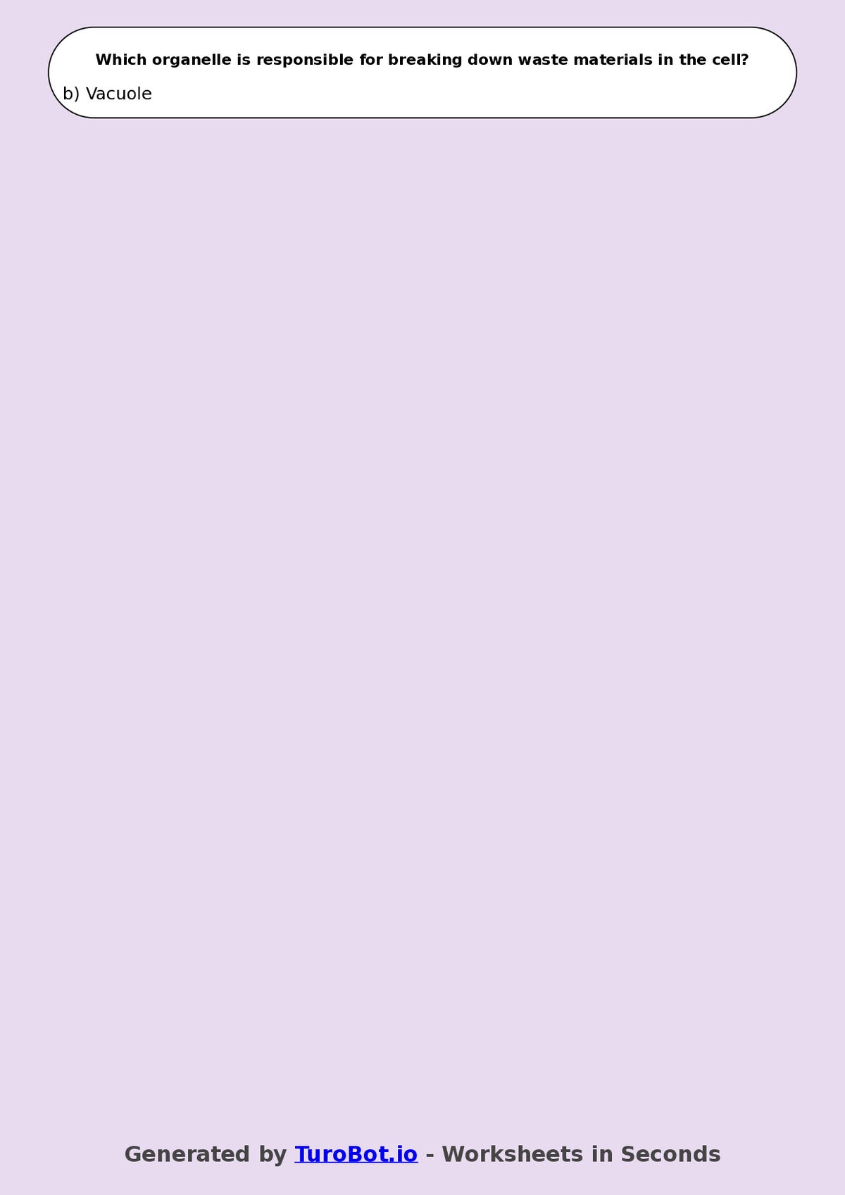 Year 8 Science Multiple Choice Worksheet – Cell Structure Introduction