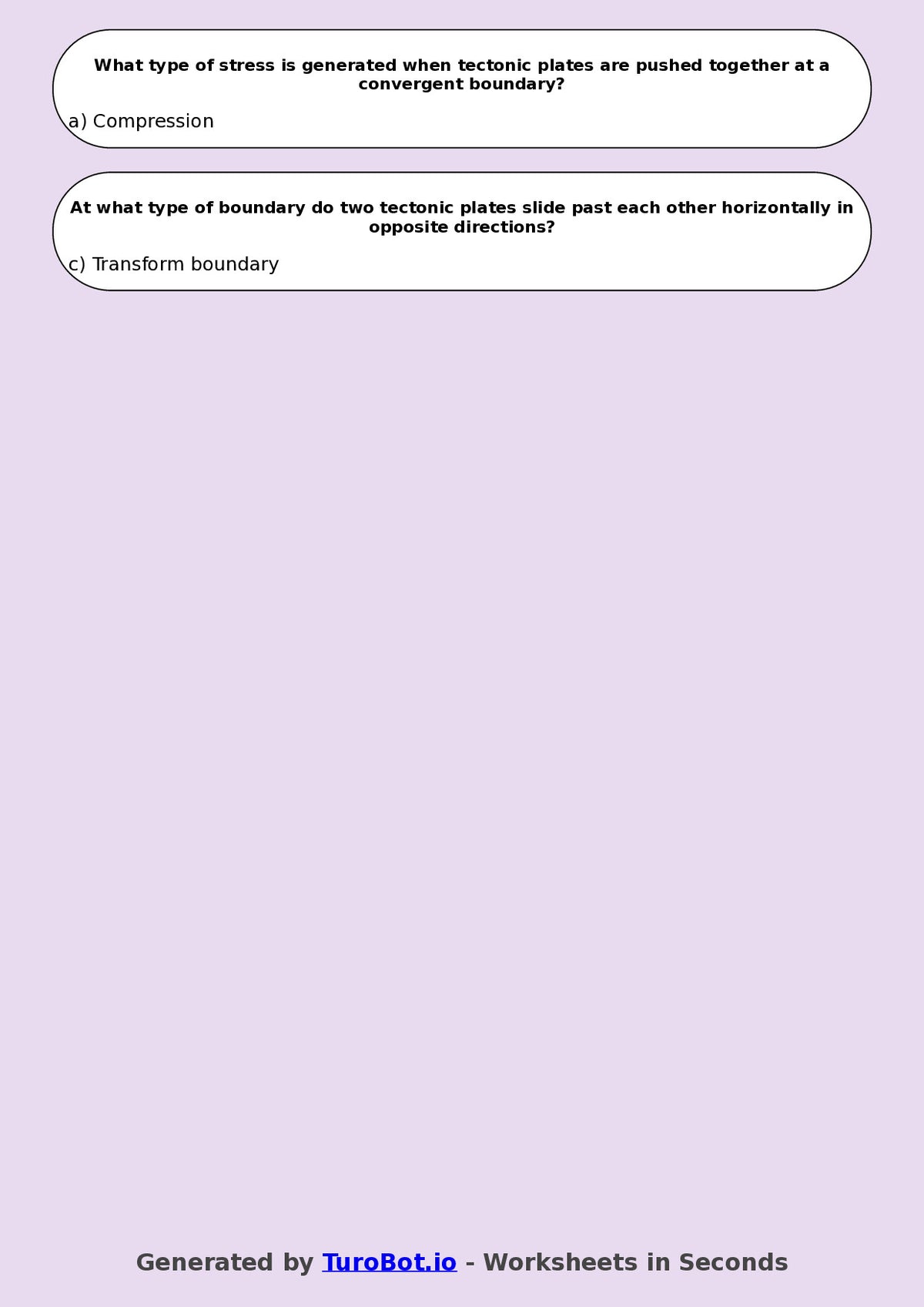 Year 8 Science Multiple Choice Worksheet – Earths Layers and Plate Movement