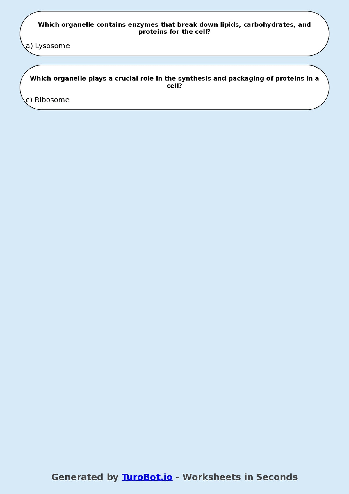 Year 9 Science Multiple Choice Worksheet – Cell Structure and Functions
