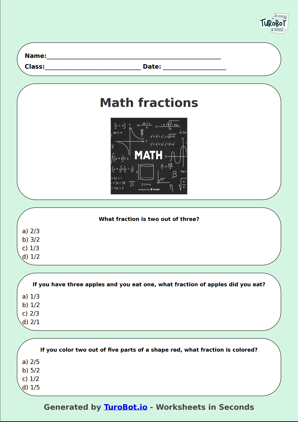 Math - Write the Fraction from a Sentence - Year 3 - Write the Fraction