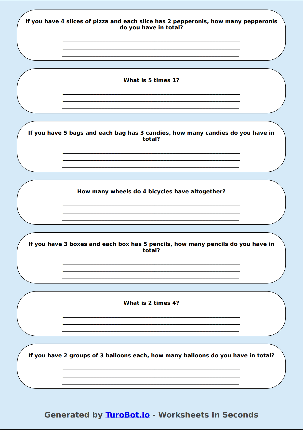Math - Multiplication Facts (1-5) - Year 3 - Times Tables 1-5