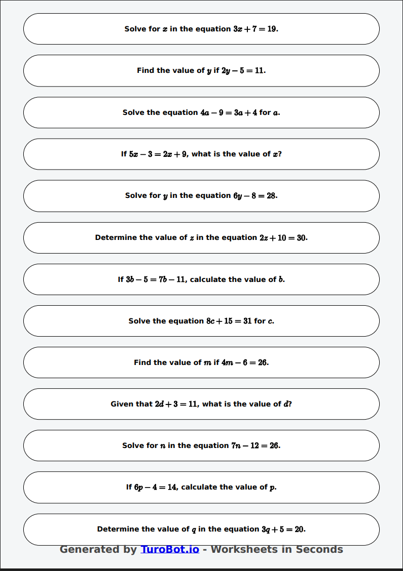 Math - Multi-Step Equations Exercise 9 - Year 7 - Exercise 5
