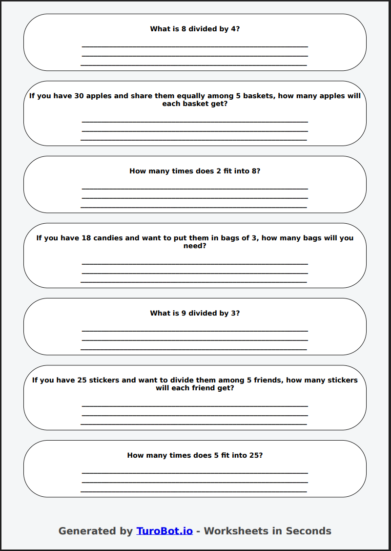 Math - Division Facts (1-10) - Year 3 - Quick Division