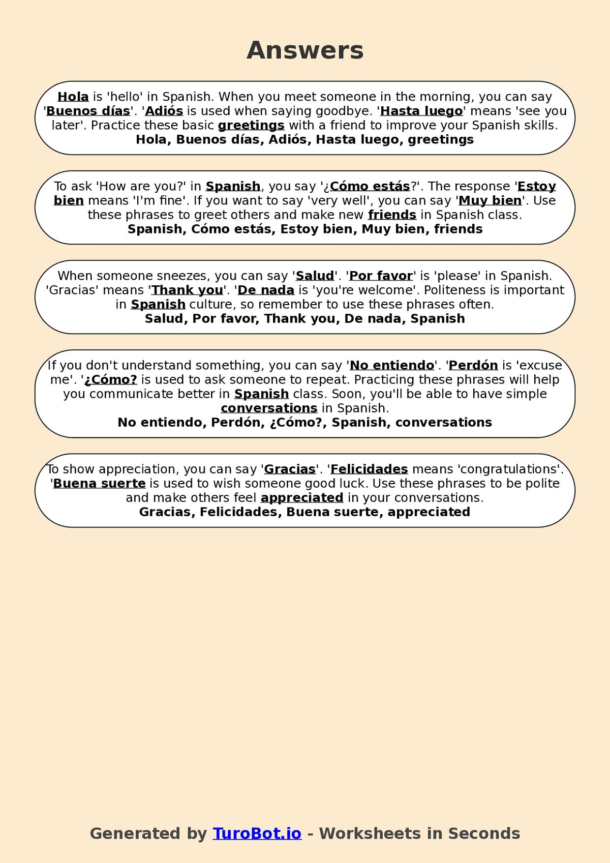 Year 5 Spanish Fill in the Blanks Worksheet – Basic Spanish Greetings
