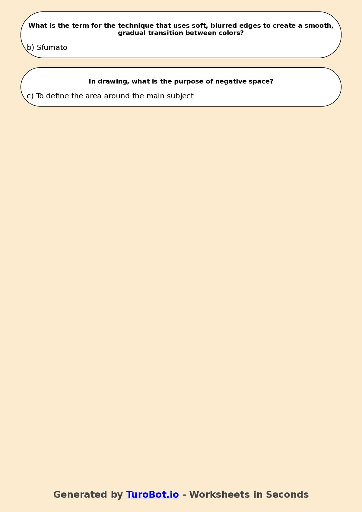 Year 7 Visual Arts Multiple Choice Worksheet – Drawing Techniques