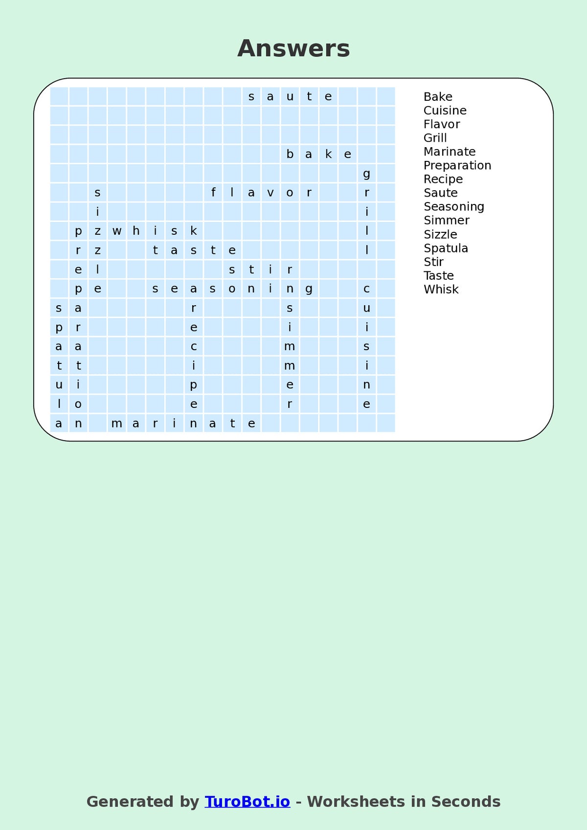 Vocabulary - Year 5 - Find a Word - Food and Cooking – Free Find a Word Worksheet