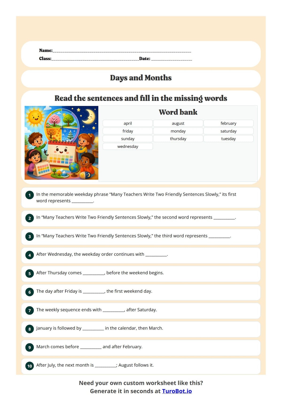 Free Year 4 English Worksheet - Days and Months Mnemonic preview