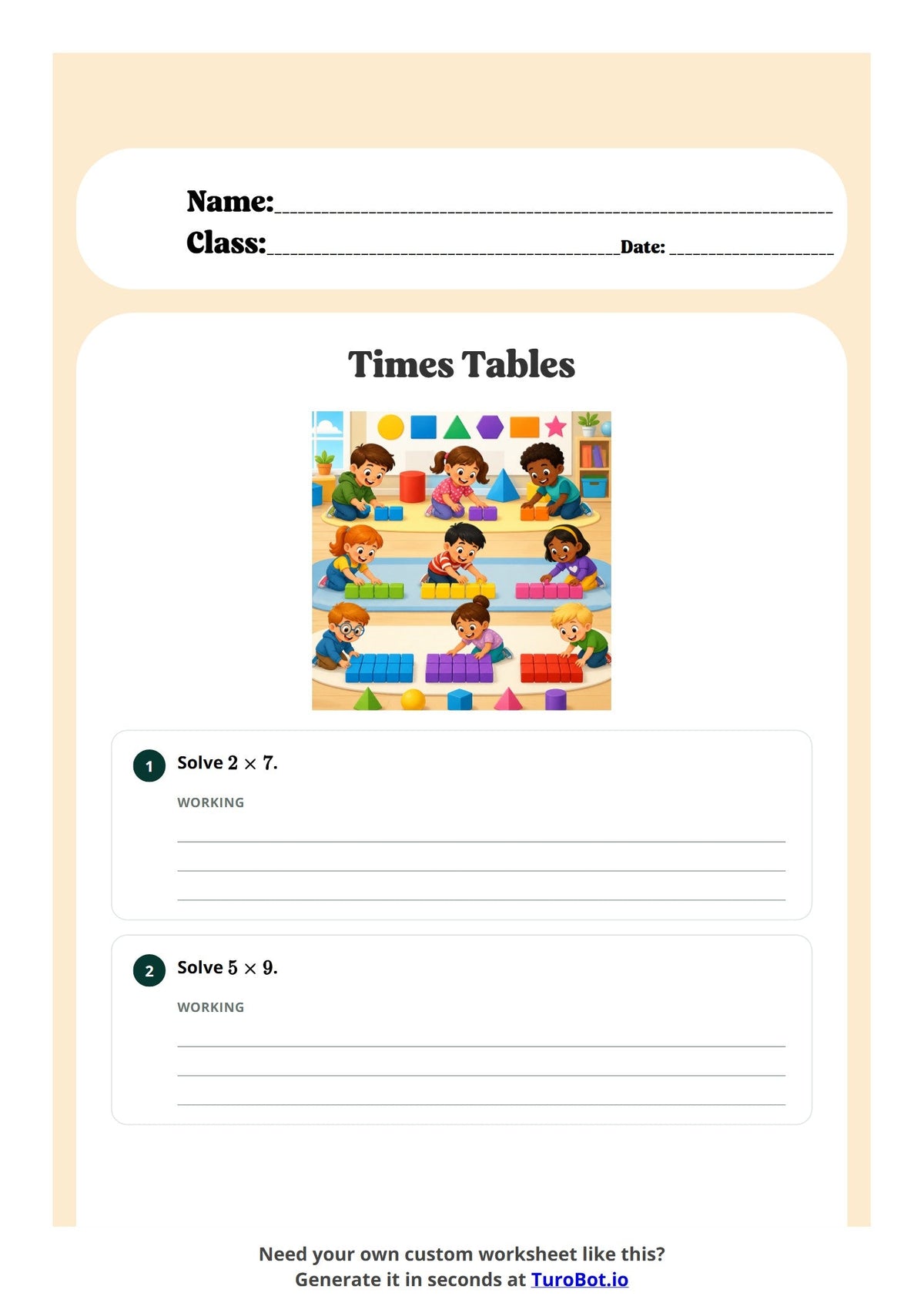 Free Year 4 Math Worksheet - 2, 5 and 10 Times Tables preview