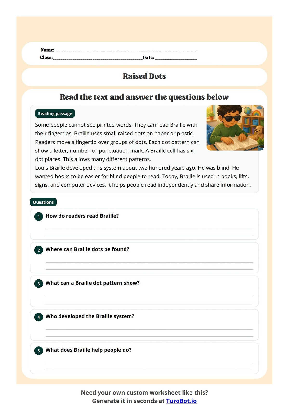 Free Year 3 Language Worksheet -Raised Dots preview