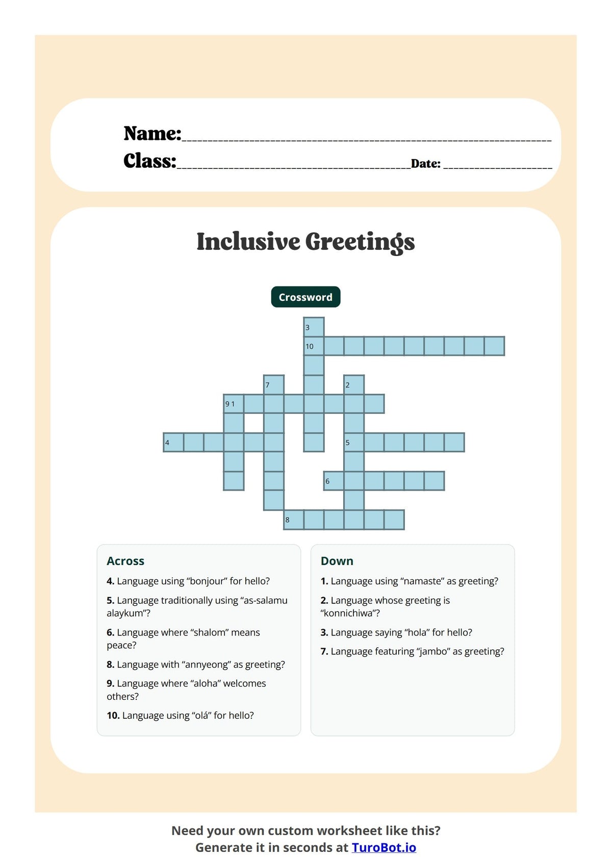 Free Year 4 Language Worksheet - Inclusive Greetings preview