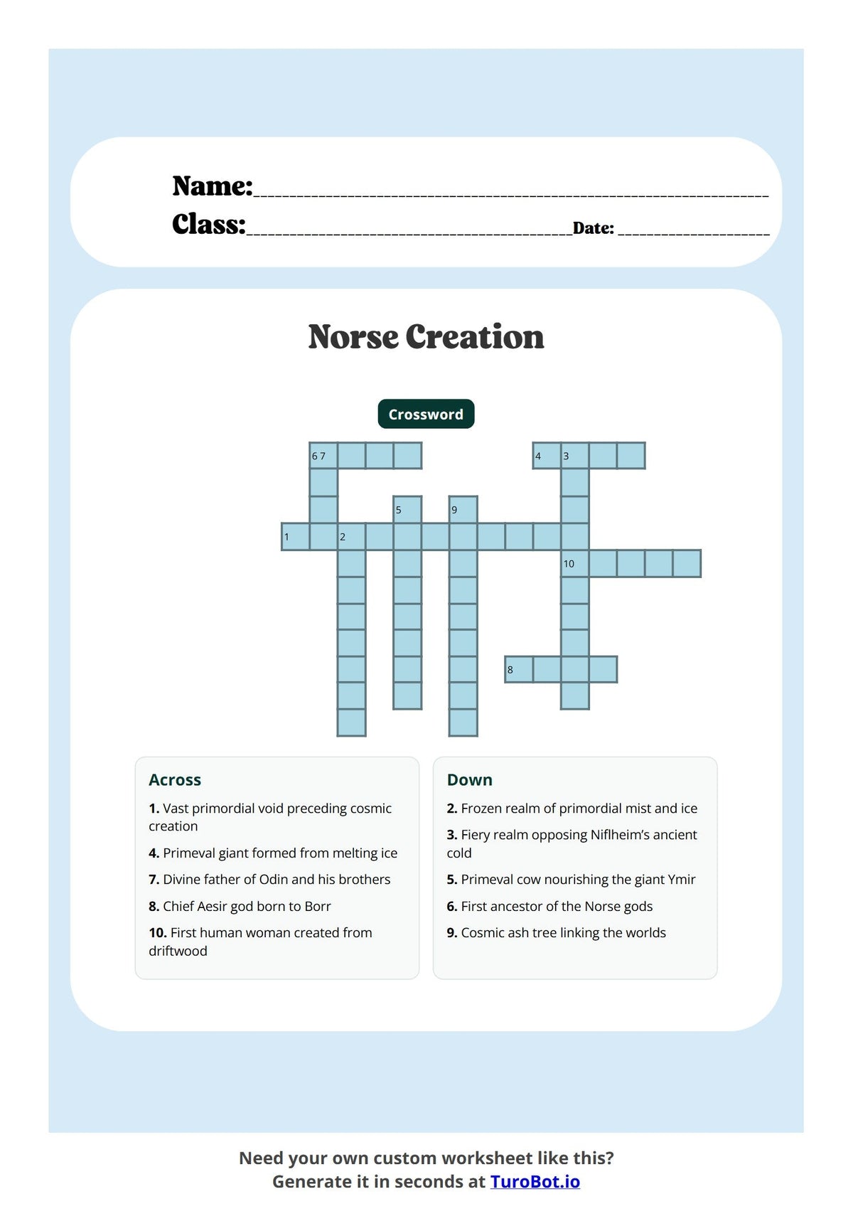 Free Year 8 History Worksheet - Norse Creation preview