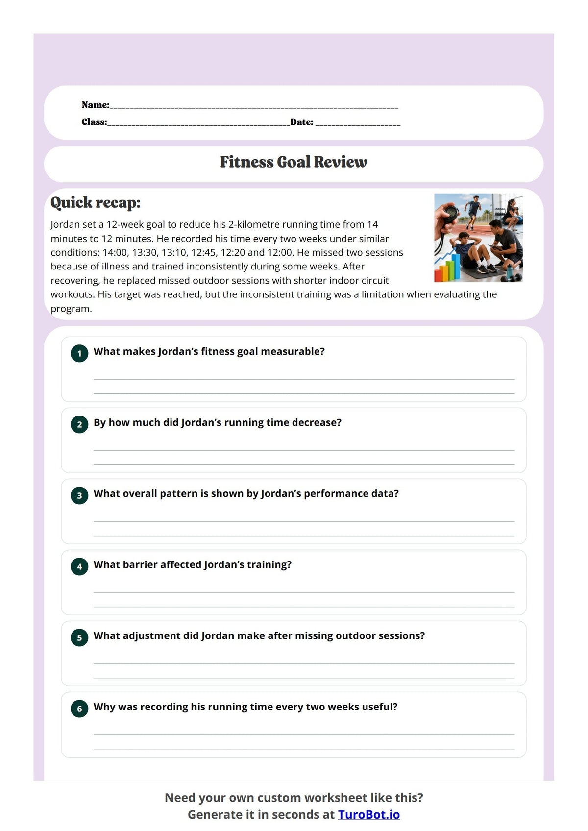 Free Year 10 Worksheet - Fitness Goal Review preview
