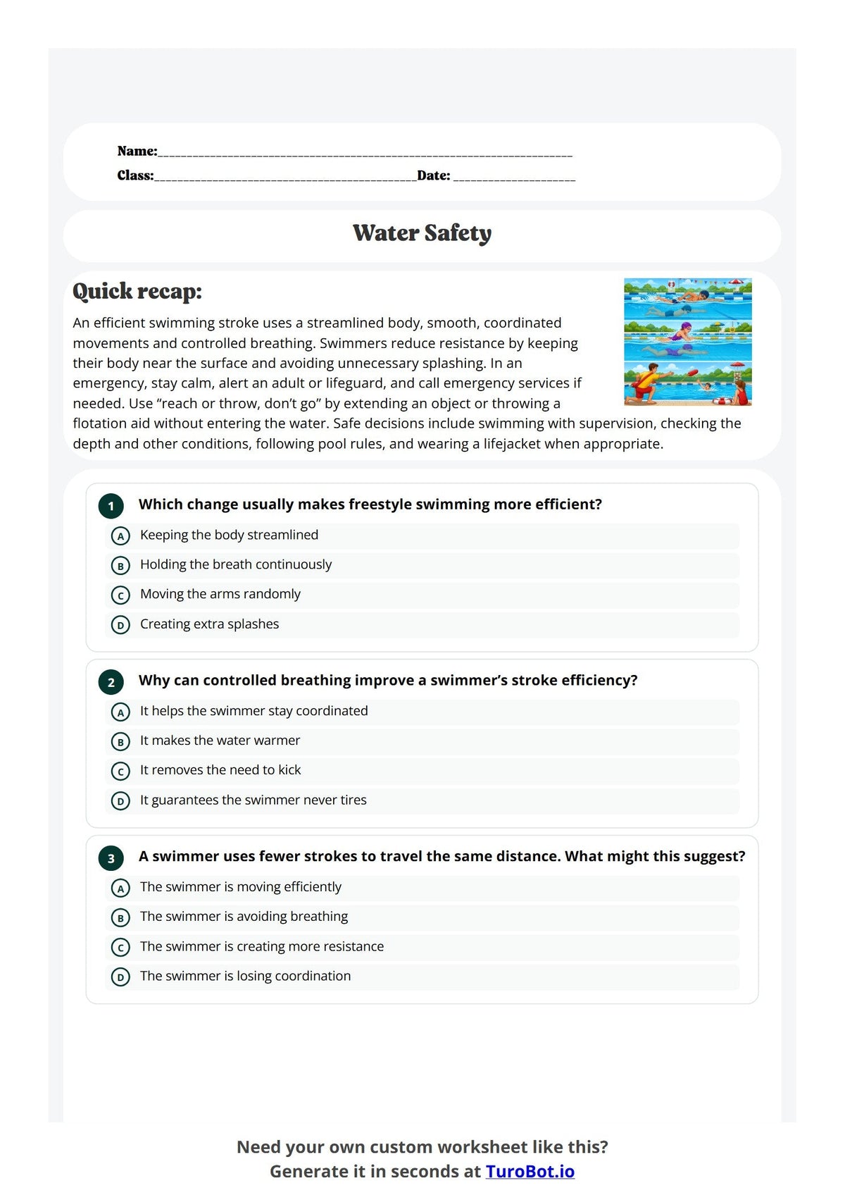 Free Year 6 Worksheet - Water Safety preview