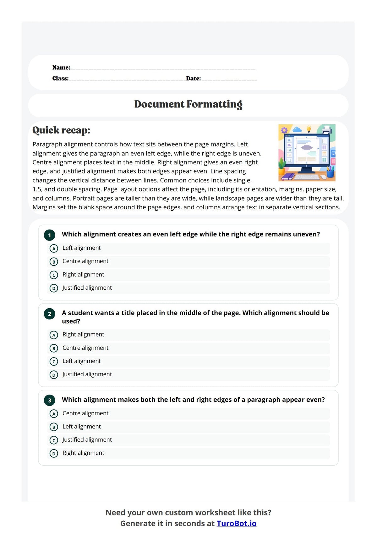 Free Year 6 Worksheet - Document Formatting preview