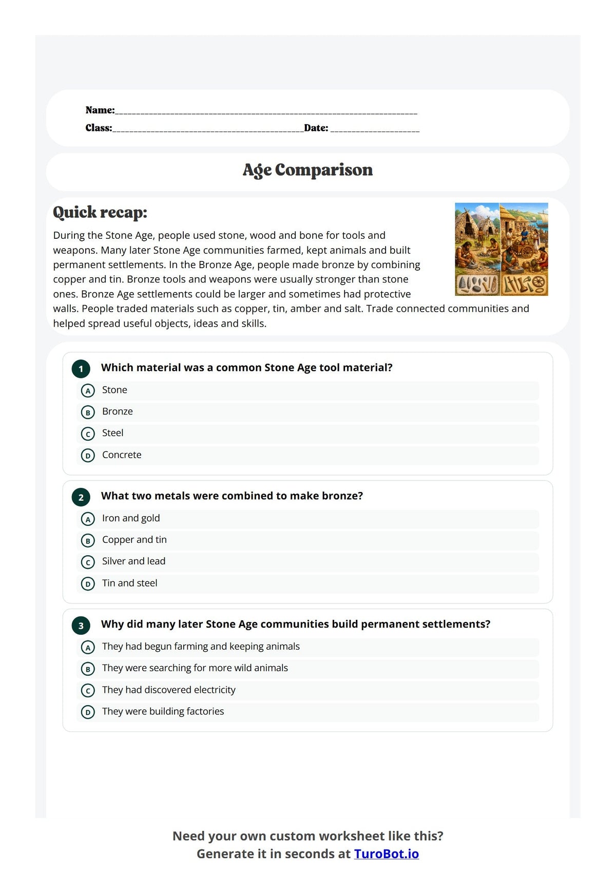 Free Year 6 History Worksheet - Age Comparison preview