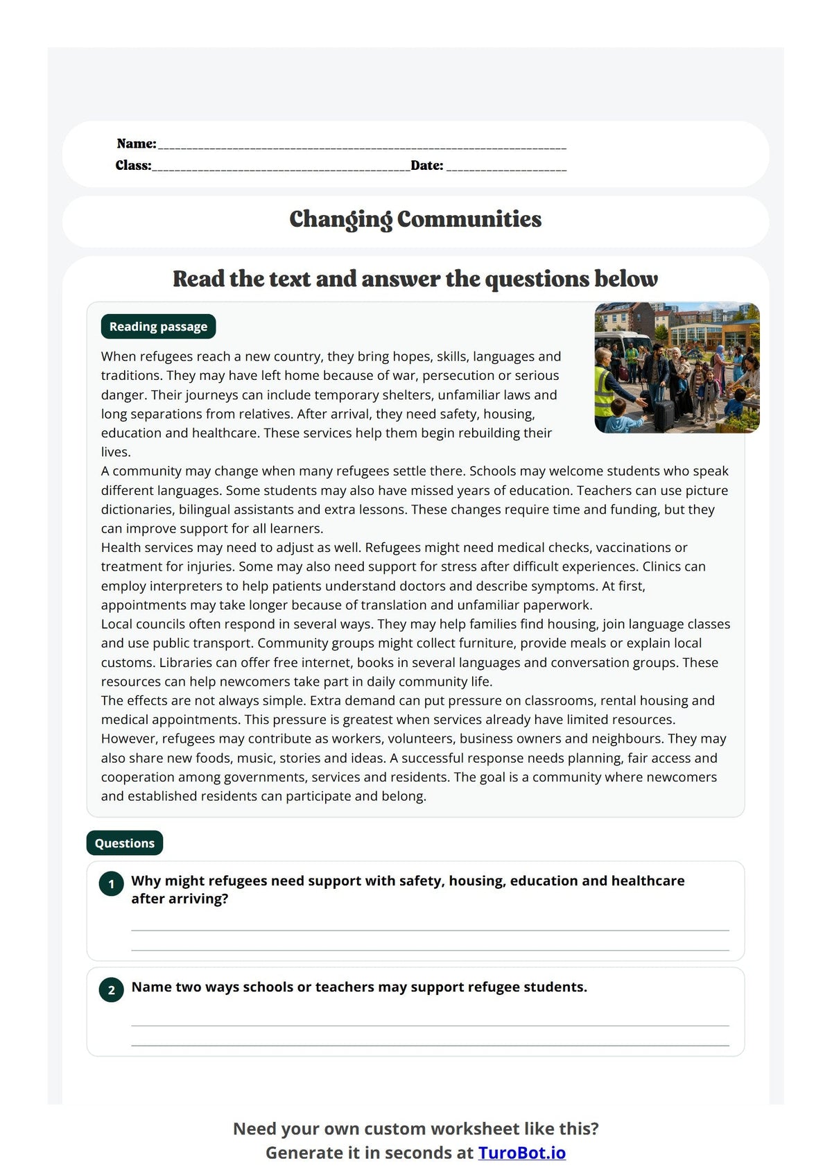 Free Year 8 Worksheet - Changing Communities preview