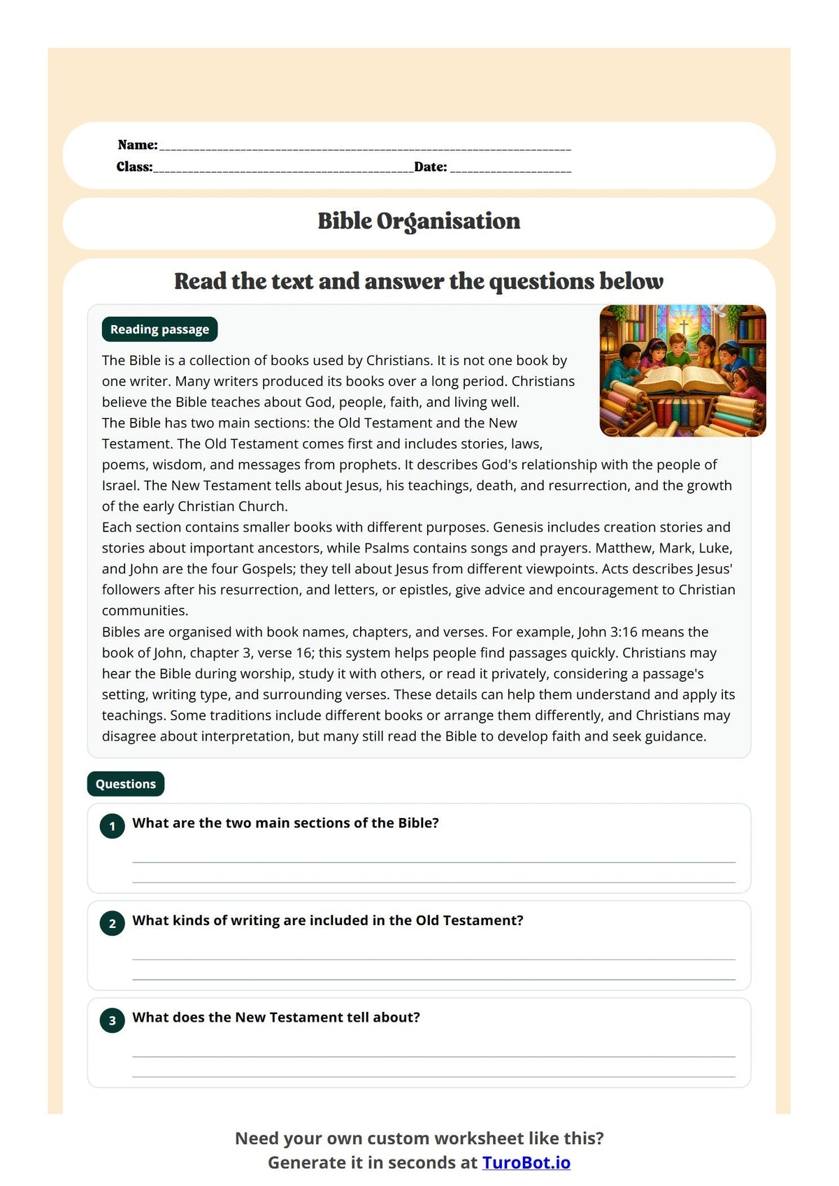 Free Year 6 Worksheet - Bible Organisation preview