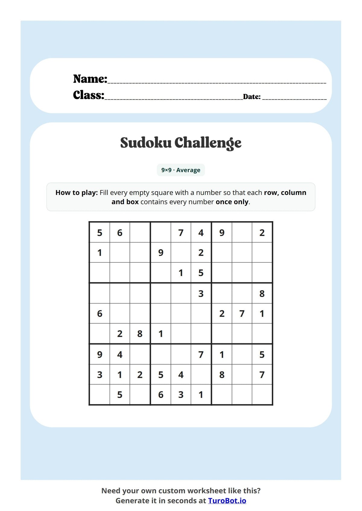 Sudoku Challenge (Average) preview
