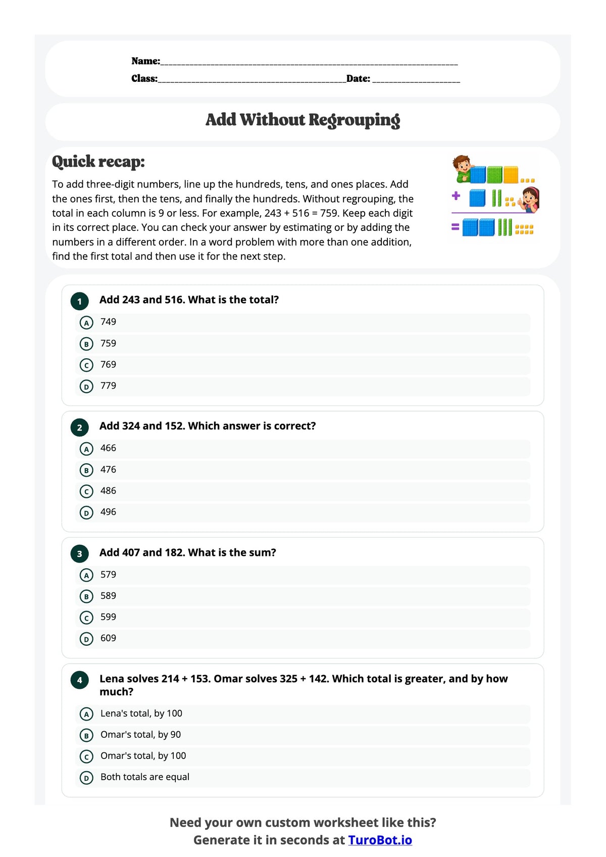Add Without Regrouping preview