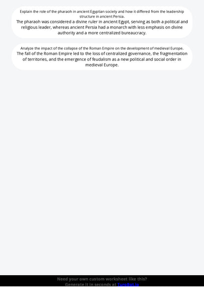 Free Worksheet - Year 10 Ancient History Comparing Ancient Civilisations Short Answer Response