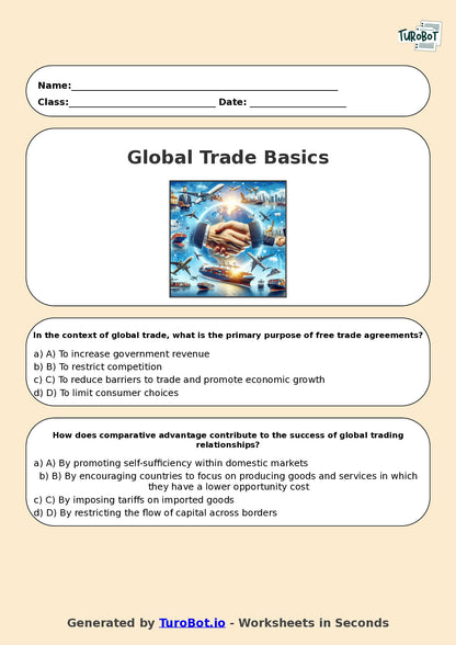 Year 10 Business Multiple Choice Worksheet – Global Trade Basics