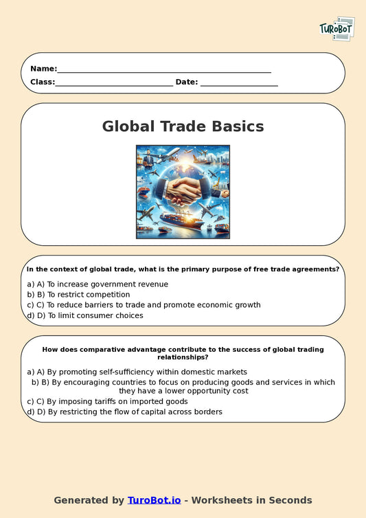 Year 10 Business Multiple Choice Worksheet – Global Trade Basics