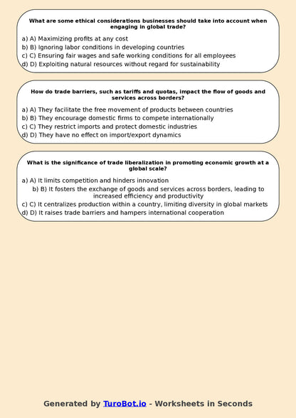 Year 10 Business Multiple Choice Worksheet – Global Trade Basics