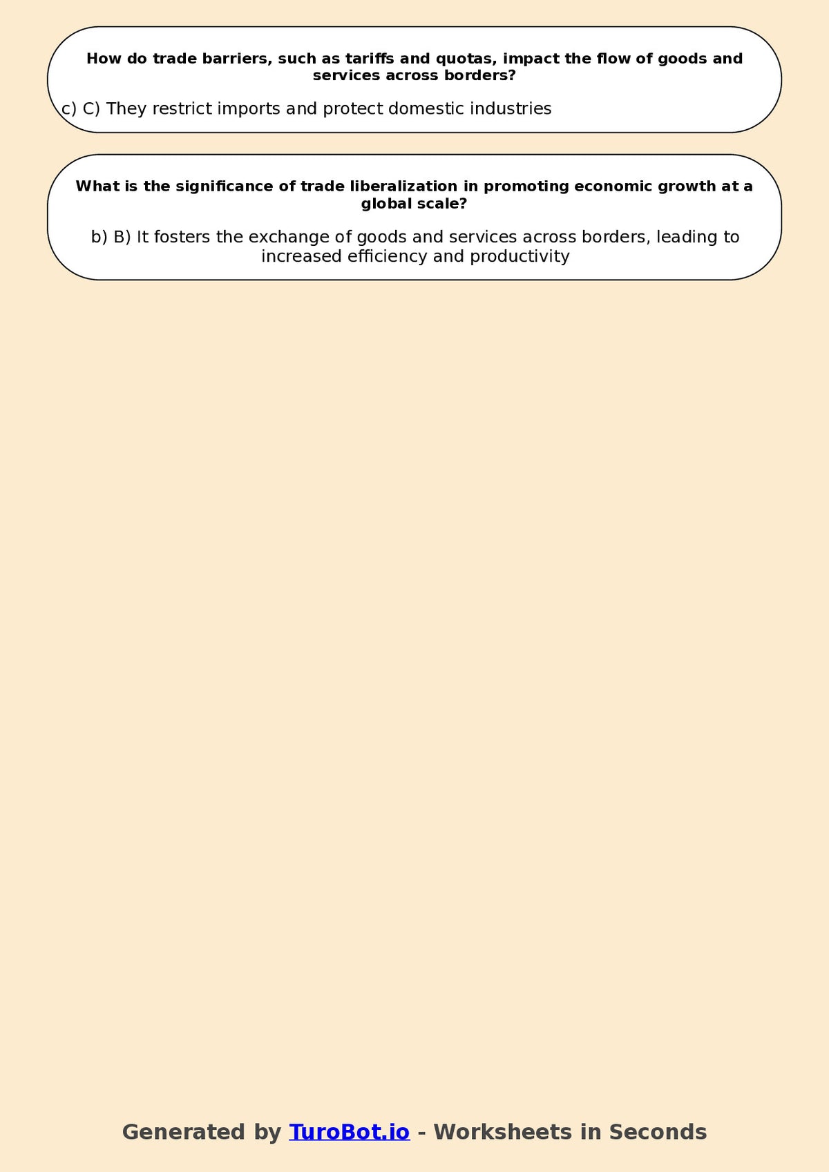 Year 10 Business Multiple Choice Worksheet – Global Trade Basics