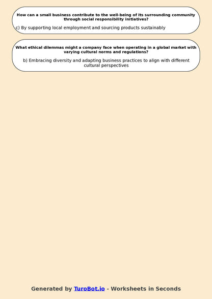Year 11 Business Multiple Choice Worksheet – Business Ethics and Social Responsibility