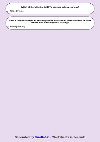 Year 8 Business Multiple Choice Worksheet – Marketing Basics
