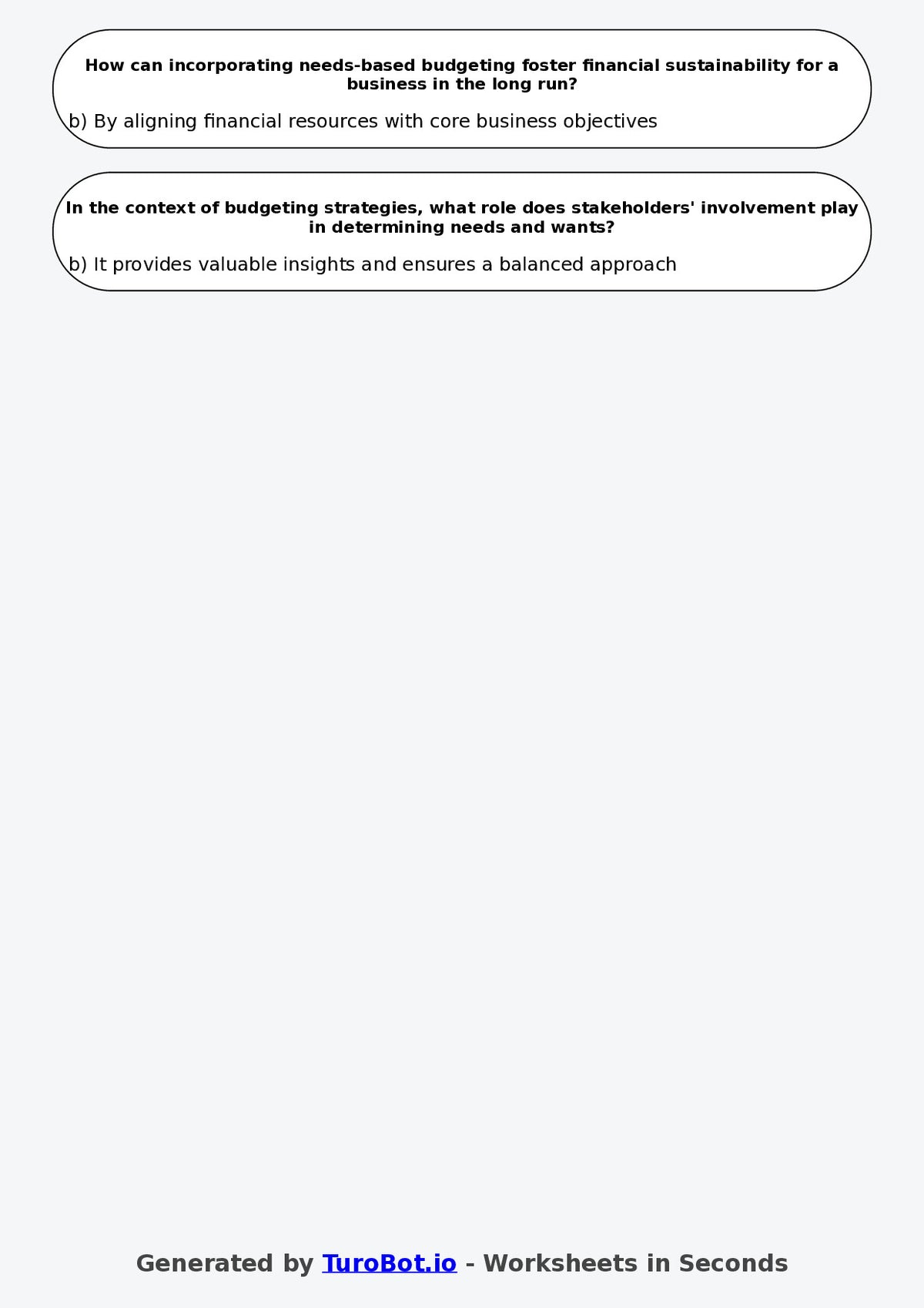 Year 9 Business Multiple Choice Worksheet – Needs Wants and Simple Budgeting