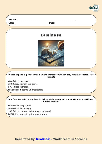 Year 9 Business Multiple Choice Worksheet – Supply and Demand